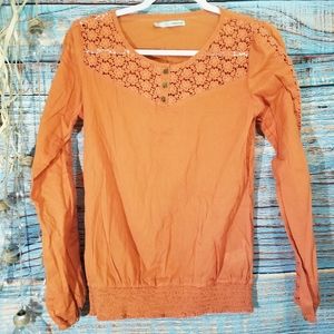Maurices Long Sleeve Crochet Accent Orange Top S
